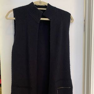 Ann Taylor Navy long sweater vest with pockets